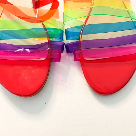 Lovers & Friends Raye Red Rainbow Slide Sandals 5.5 - Picture 3 of 8